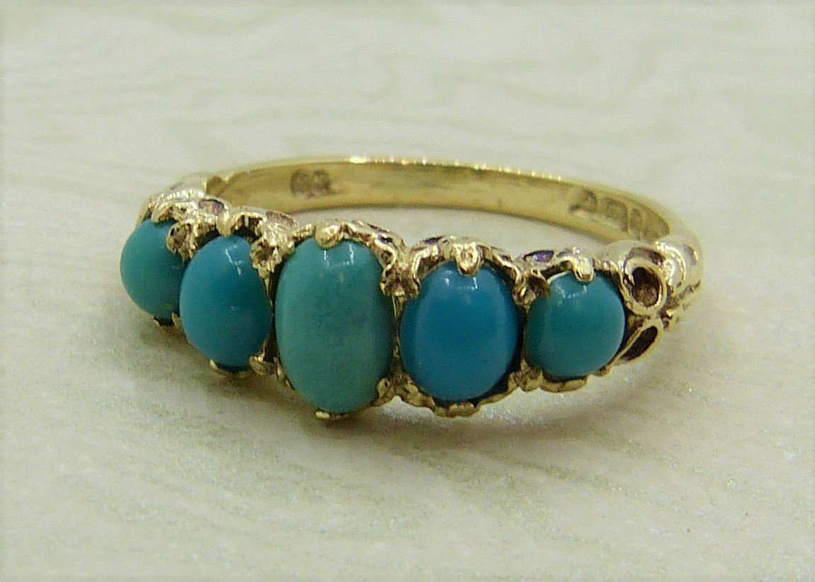 Antique Guest and Philips - Turquoise Set, Yellow Gold - Five Stone ...