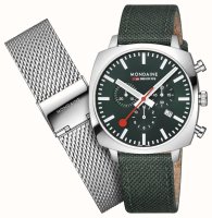 Mondaine - Grand Cushion Square, Stainless Steel - Fabric - Chrono Watch, Size 41mm MSL41460LFSE