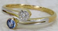 Antique Guest and Philips - Sapphire Set, Yellow Gold - Platinum - Two Stone Ring R5562