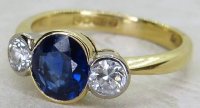 Antique Guest and Philips - Sapphire Set, Yellow Gold - White Gold - Three Stone Ring R5567