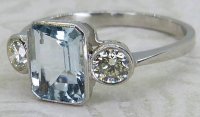 Antique Guest and Philips - Aquamarine Set, Platinum - Three Stone Ring R5550