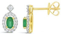 Guest and Philips - Emerald Set, Yellow Gold - White Gold - 9ct Em 2st D 20pt 34st Earrings, Size 5x3 09EADG85475