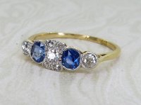 Antique Guest and Philips - Sapphire Set, Yellow Gold - Platinum - Nine Stone Half Eternity Ring R5392