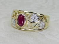 Antique Guest and Philips - Ruby Set, Yellow Gold - White Gold - Cluster Ring R5435