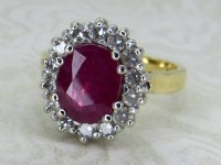 Antique Guest and Philips - Ruby Set, Yellow Gold - White Gold - Oval Cluster Ring R5688