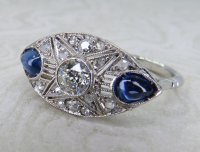 Antique Guest and Philips - Sapphire Set, Platinum - Boat Shaped Cluster Ring R5710