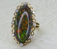 Antique Guest and Philips - Opal Set, Yellow Gold - Cluster Ring R5444
