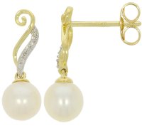 Guest and Philips - Pearl Set, Yellow Gold - White Gold - 9ct 2pt 8st 2st FWCP Scroll Drop Earrings, Size 6mm 09EADG87130