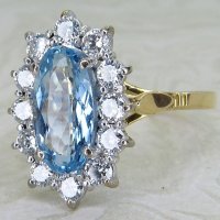 Antique Guest and Philips - Aquamarine Set, Yellow Gold - White Gold - Cluster Ring R5520