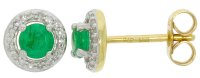 Guest and Philips - 9ct 0.14pts Diamond, Emerald Set, Yellow Gold - White Gold - Stud Earrings 09EASG85983