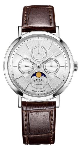 Rotary - Dress Moonphase, Stainless Steel - Leather - Quartz Watch, Size 38mm GS05425-06