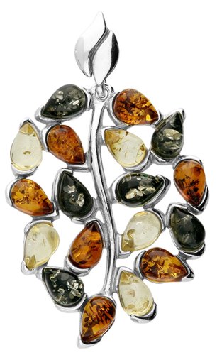 Guest and Philips - Amber Set, Sterling Silver - Mixed Leaf Pendant H5852-M