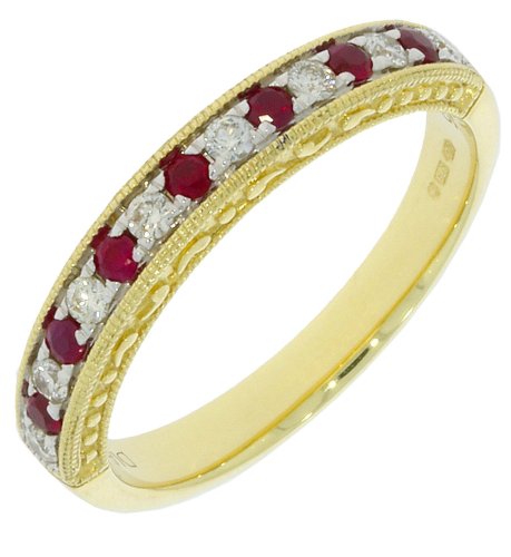 Guest and Philips - Ruby Set, Yellow Gold - White Gold - 9ct D 17pt 8st 7st Ruby CS ET Milgrain Ring 09RIDG86093