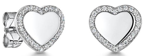 Jools - Cubic Zirconia Set, Sterling Silver - Heart Earrings hbe2053