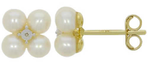 Guest and Philips - Pearl Set, Yellow Gold - White Gold - 9ct D 1pt 2st 8st FWCP Cross Stud Earrings, Size 4mm 09EASG83793