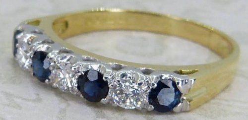 Antique Guest and Philips - Sapphire Set, Yellow Gold - White Gold - Seven Stone Ring R5552