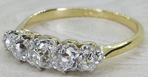 Antique Guest and Philips - Diamond Set, Yellow Gold - Platinum - Five Stone Ring R5654