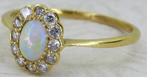 Antique Guest and Philips - Opal Set, Yellow Gold - Cluster Ring R5534