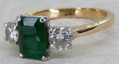 Antique Guest and Philips - Emerald Set, Yellow Gold - Platinum - Three Stone Ring R5600