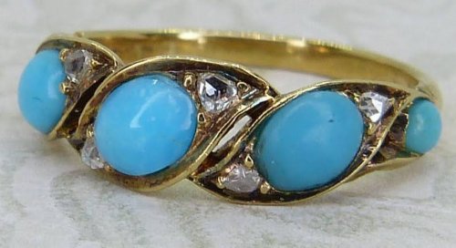 Antique Guest and Philips - Turquoise Set, Yellow Gold - Five Stone Ring R5561