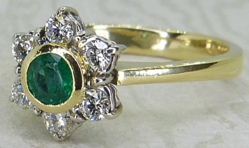 Antique Guest and Philips - Emerald Set, Yellow Gold - White Gold - Cluster Ring R5487