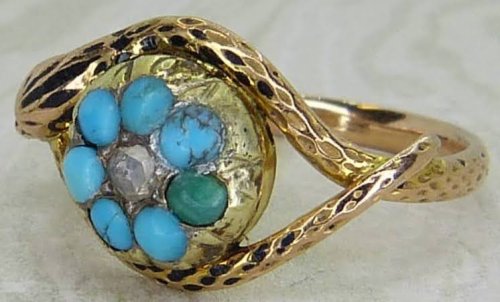 Antique Guest and Philips - Turquoise Set, Yellow Gold - Cluster Snake Ring R5476