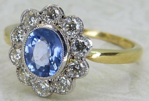 Antique Guest and Philips - Sapphire Set, Yellow Gold - White Gold - Cluster Ring R5553