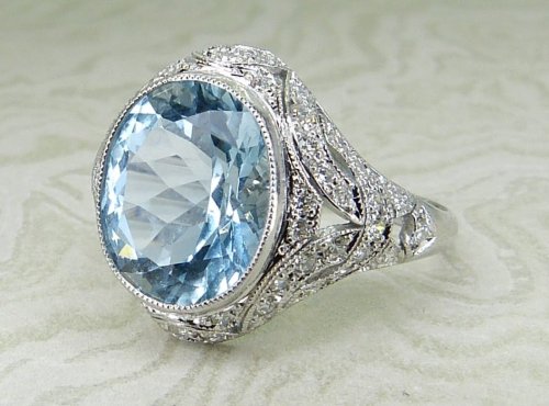 Antique Guest and Philips - Aquamarine Set, White Gold - Cluster Ring R5704