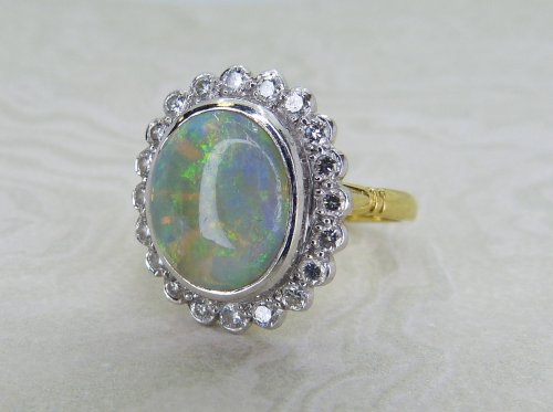 Antique Guest and Philips - Opal Set, Yellow Gold - White Gold - Cluster Ring R5348