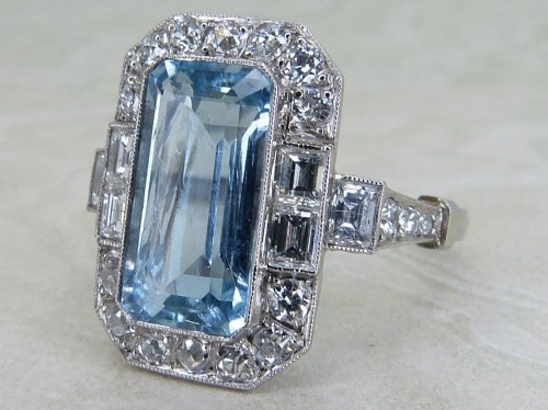 Antique Guest and Philips - Aquamarine Set, Platinum - Cluster Ring R5665