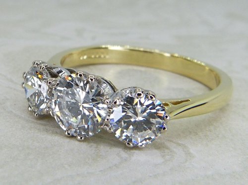 Antique Guest and Philips - Diamond Set, Yellow Gold - White Gold - Three Stone Ring R5763