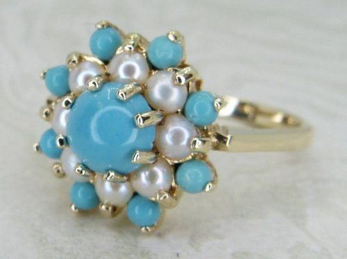 Antique Guest and Philips - Turquoise Set, Yellow Gold - Cluster Ring R5922