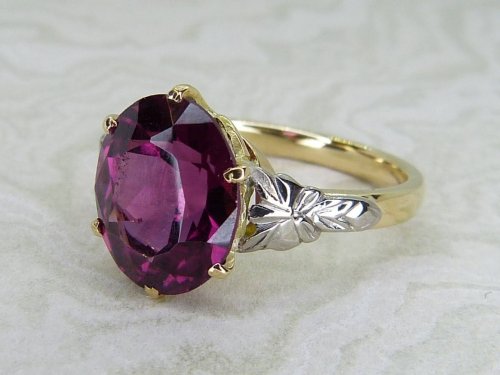 Antique Guest and Philips - Garnet Set, Yellow Gold - Platinum - Single Stone Ring R5379