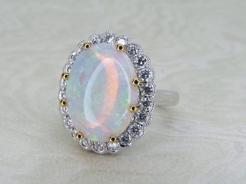 Antique Guest and Philips - Opal Set, Platinum - Platinum - Cluster Ring R5428