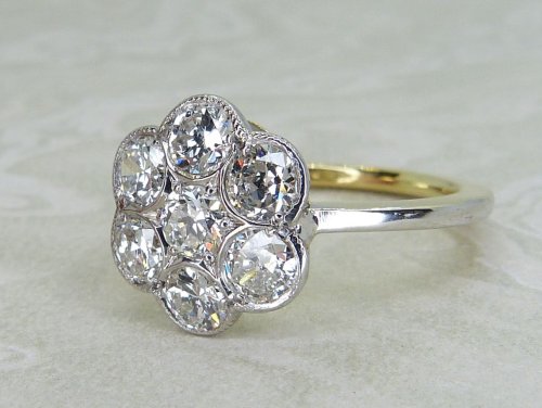 Antique Guest and Philips - Diamond Set, Yellow Gold - Platinum - Cluster Ring R5360