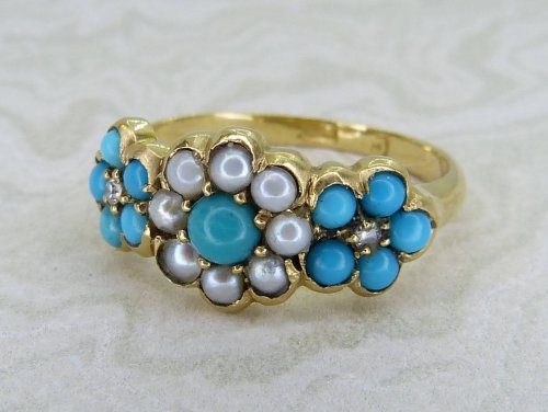 Antique Guest and Philips - Turquoise Set, Yellow Gold - Cluster Ring R5376