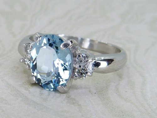 Antique Guest and Philips - Aquamarine Set, Platinum - Single Stone Ring R5397