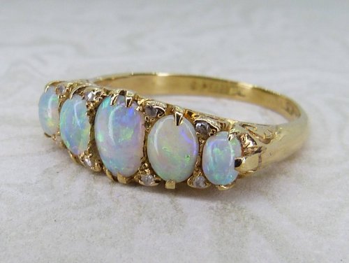 Antique Guest and Philips - Opal Set, Yellow Gold - Five Stone Ring R5706