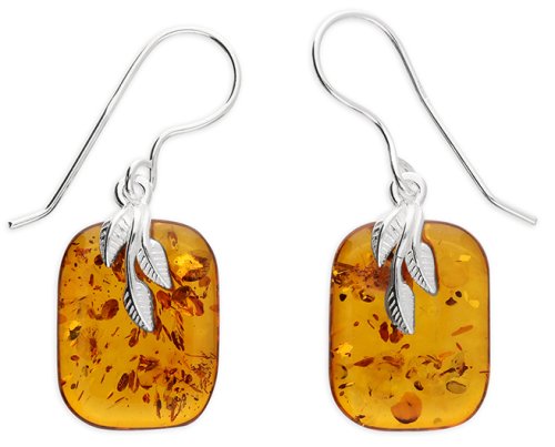 Guest and Philips - Amber Set, Sterling Silver - Rectangle Leaf Hook Drop Earring H3749-B