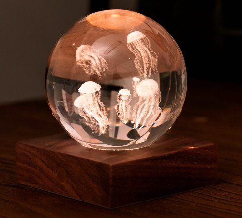 Gingko - Amber Crystal Light, Glass/Crystal - Wood - Jellyfish, Size 12cm G025JF