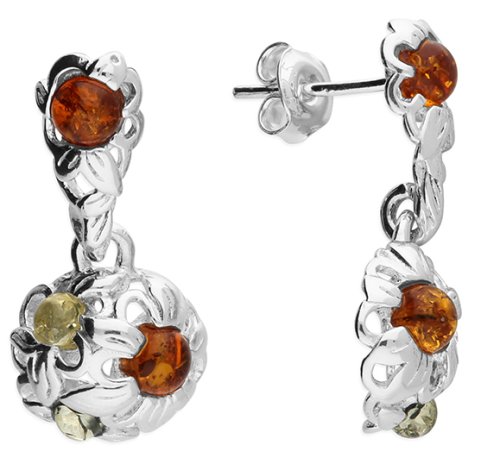 Guest and Philips - Amber Set, Sterling Silver - Flower Dome Stud H5895-M