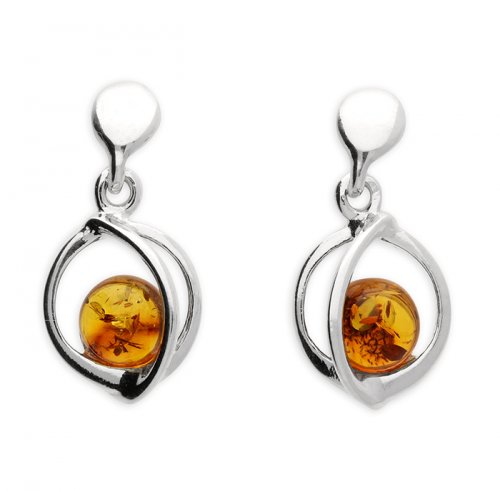 Guest and Philips - Amber Set, Sterling Silver - Floating Bead Drop Earring H3748-B