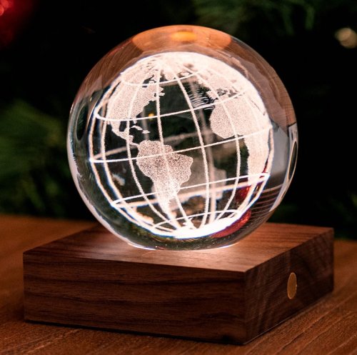 Gingko - Amber Crystal Light, Glass/Crystal - Wood - World Globe, Size 12cm G025WO