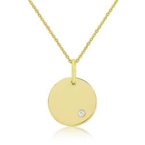 Mark Milton - 0.03ct Diamond Set, Yellow Gold - - 9ct Engraving Disc Necklace, Size 22cm - D650123