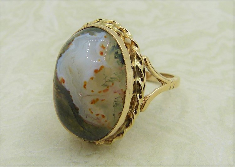 Antique Guest and Philips - 19.8x 14.3mm Moss Agate Set, Yellow
